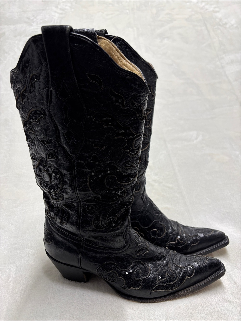 CORRAL Distressed Black Sequin Inlay Western Boots Size 7M